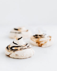 chocolate and caramel swirled meringues