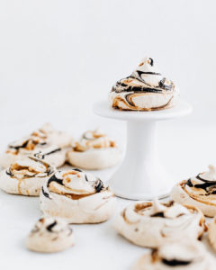 chocolate and caramel swirled meringues