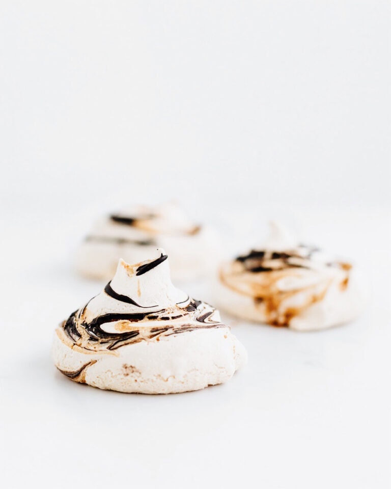 chocolate and caramel swirled meringues