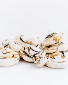 chocolate and caramel swirled meringues