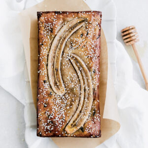 banana bread, tahini, chocolate