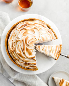 pumpkin cheesecake with maple bourbon meringue