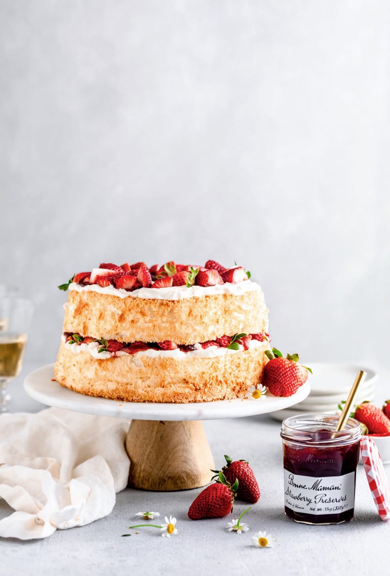 Strawberry Angel Food Cake with Honey Mascarpone Cream - Yoga of Cooking