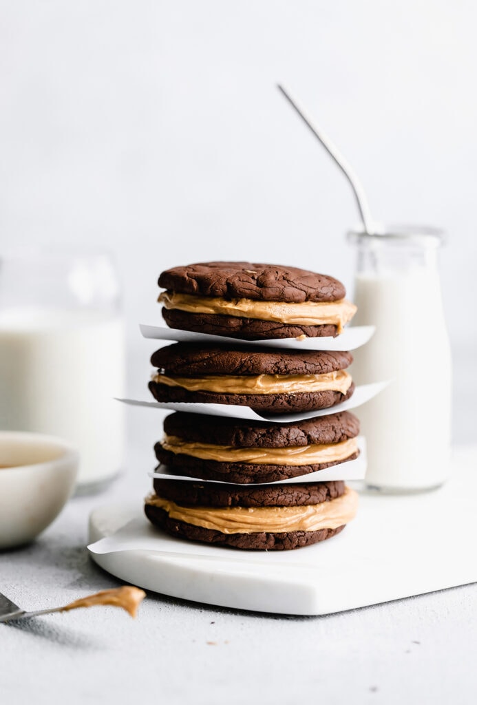 brownie cookie sandwich with peanut butter