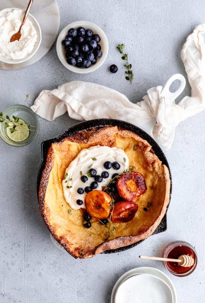 dutch baby with caramelized peaches