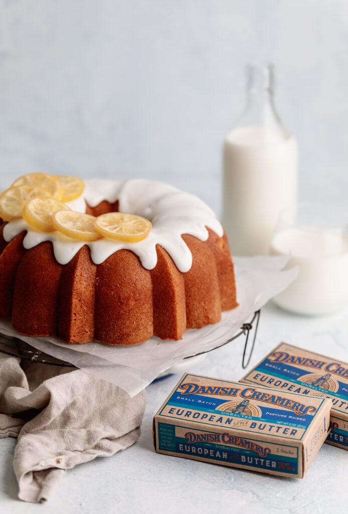 This classic lemon pound cake is perfectly good on its own, but it's extra delicious with a homemade blueberry compote and lemon icing. 
