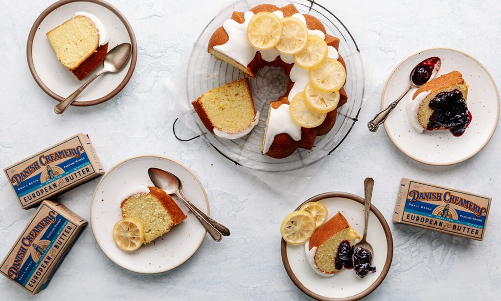 This classic lemon pound cake is perfectly good on its own, but it's extra delicious with a homemade blueberry compote and lemon icing.