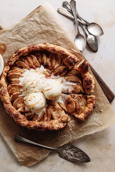 Puff pastry apple galette with ice cream