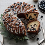 blueberry coffee cake with pecan streusel and icing