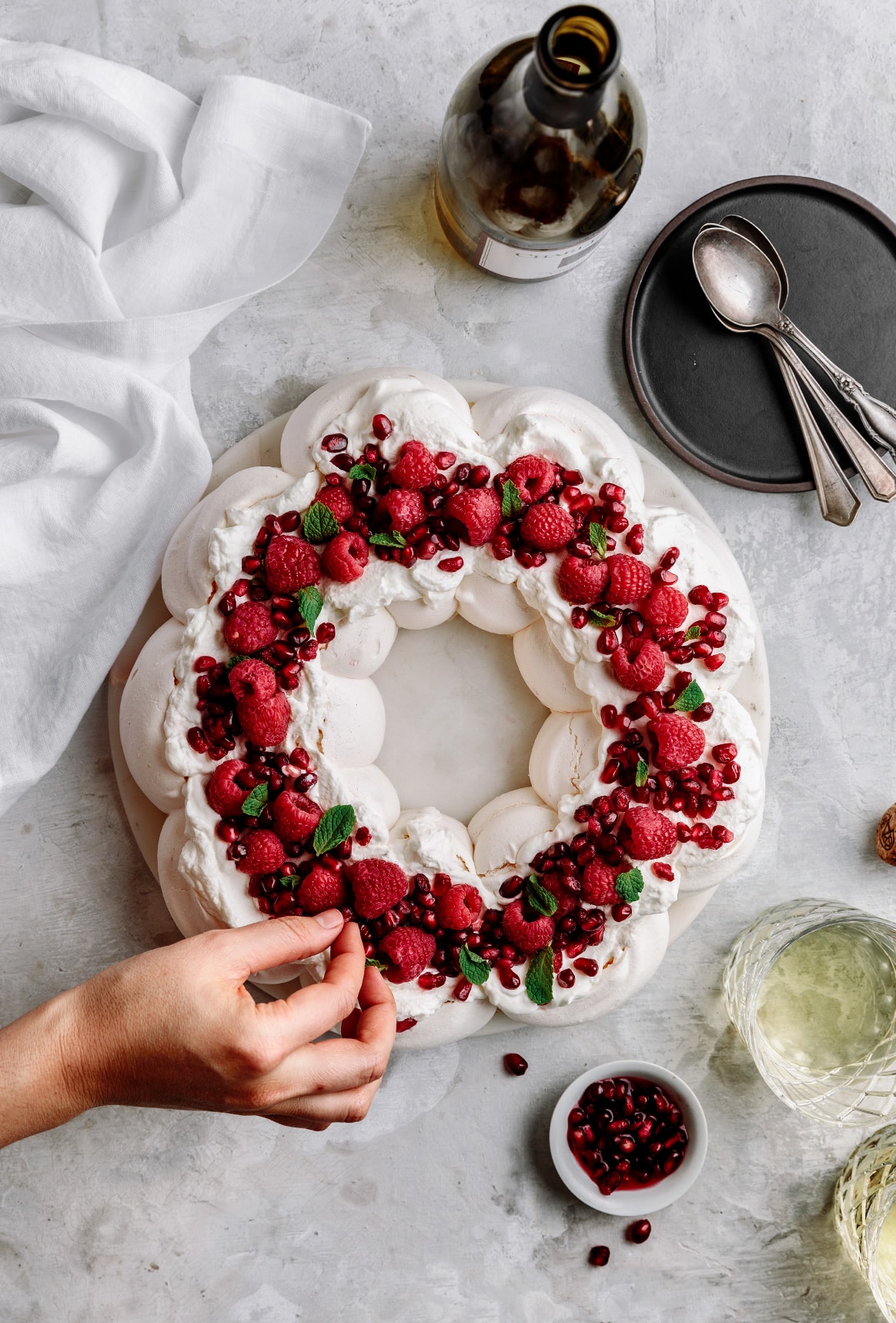Pavlova Wreath with Almond Cream & Raspberries - Yoga of Cooking