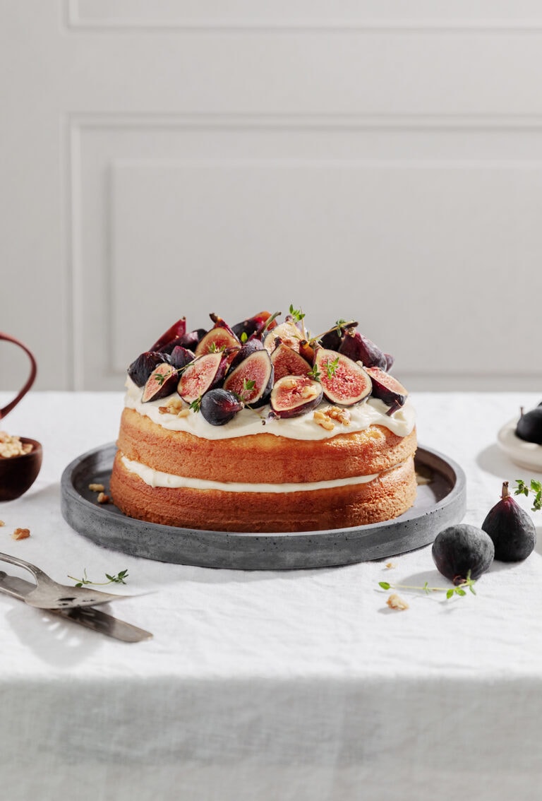 Fig and Almond Cake with Honey Cream