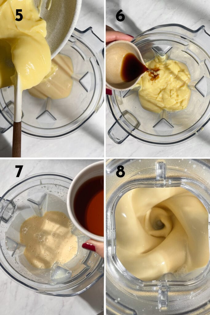Add condensed milk, pudding, vanilla and rum to a blender and blend for 2 minutes. Transfer to glass bottle and chill.