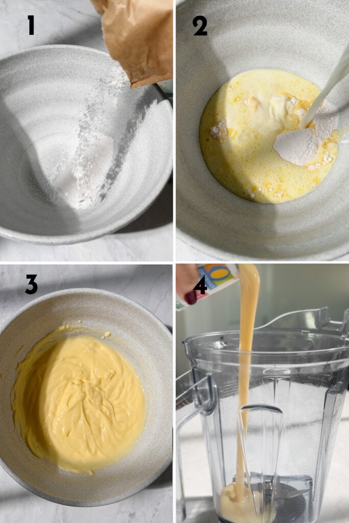 instructions to make ponche Crema (Venezuelan eggnog); combine pudding mix and milk, whisk and set aside. 