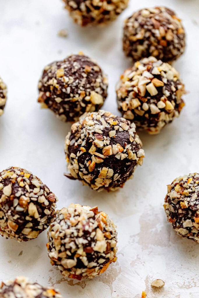 easy chocolate orange truffles covered with chopped nuts